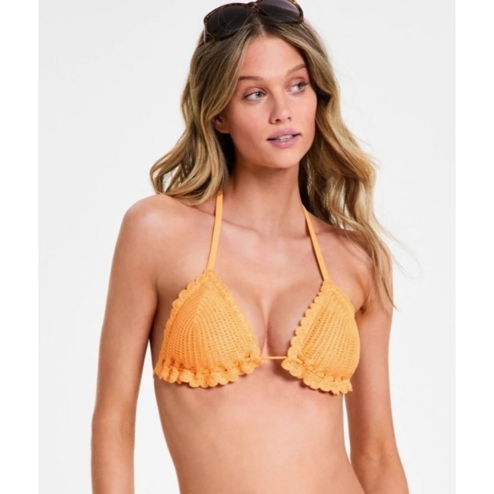 Salt + Cove Juniors Crochet Halter Triangle Bikini Top in Orange Large SC25088OT